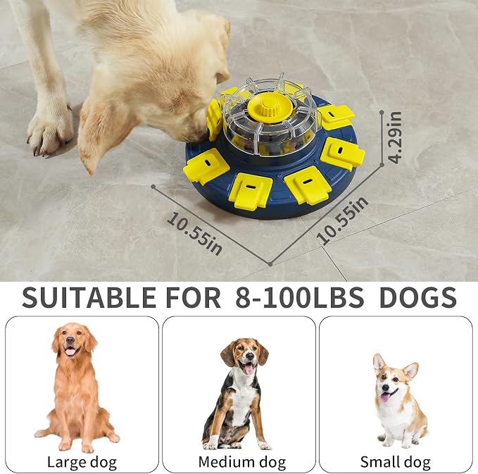 Dog Puzzle Feeder Toy, Adjustable Food Release, Rotating, Blue