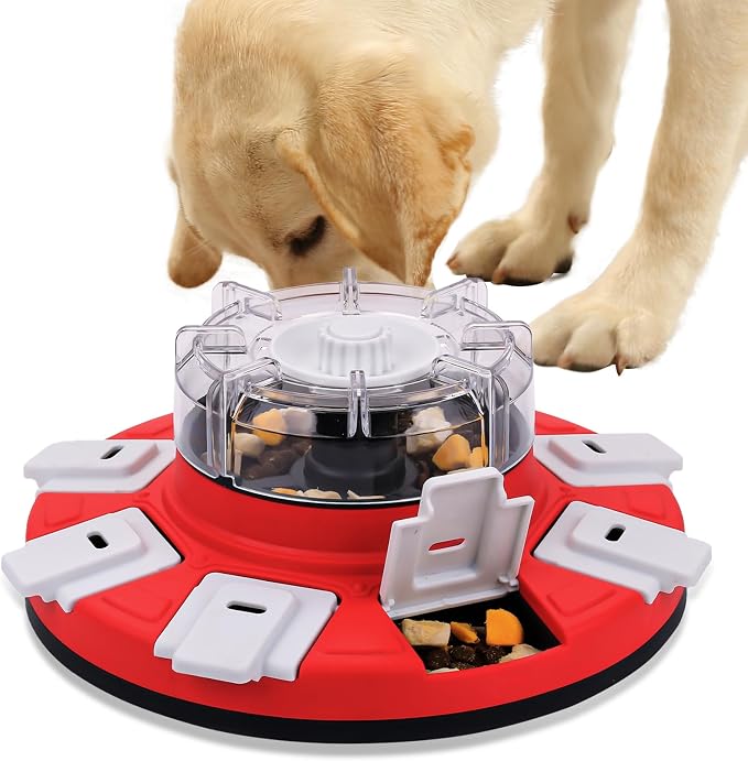 Dog Puzzle Feeder Toy, Adjustable Food Release, Rotating, Red