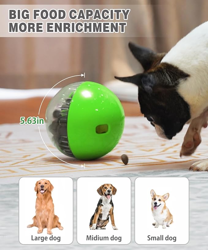 Dog Treat Dispensing Ball with Adjustable Release, Green, 5.6 Inch