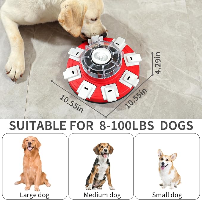 Dog Puzzle Feeder Toy, Adjustable Food Release, Rotating, Red