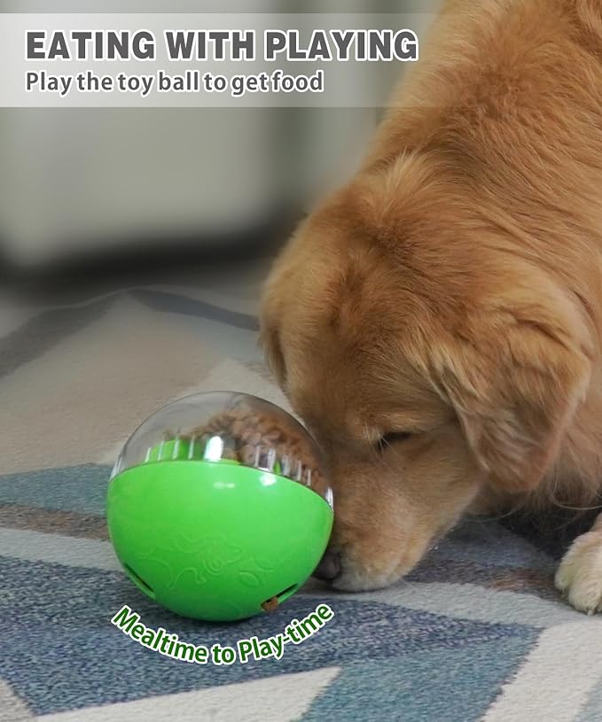 Dog Treat Dispensing Ball with Adjustable Release, Green, 5.6 Inch