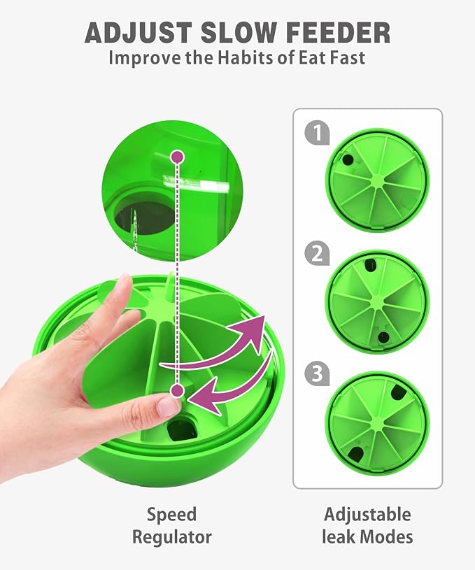 Dog Treat Dispensing Ball with Adjustable Release, Green, 5.6 Inch