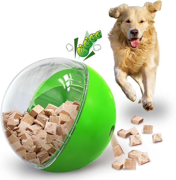 Dog Treat Dispensing Ball with Adjustable Release, Green, 5.6 Inch