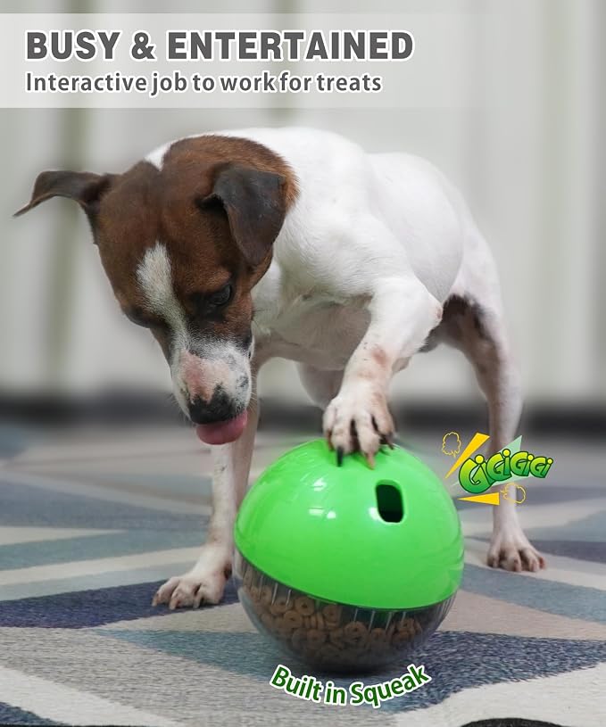 Dog Treat Dispensing Ball with Adjustable Release, Green, 5.6 Inch