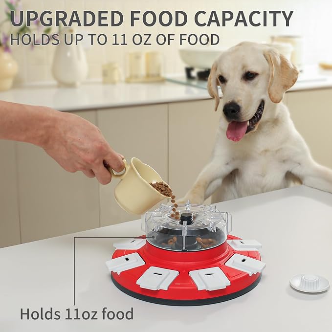 Dog Puzzle Feeder Toy, Adjustable Food Release, Rotating, Red