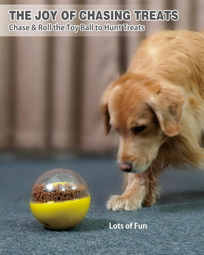 Dog Treat Dispensing Ball with Adjustable Release, Yellow, 5.6 Inch