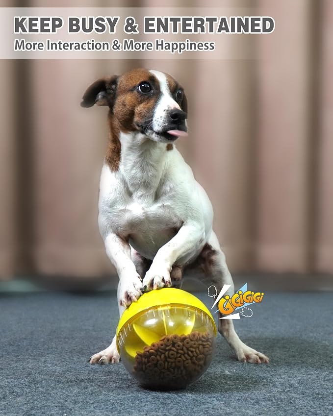 Dog Treat Dispensing Ball with Adjustable Release, Yellow, 5.6 Inch